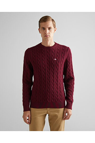 Gant Erkek Bordo Regular Fit Bisiklet Yaka Kazak