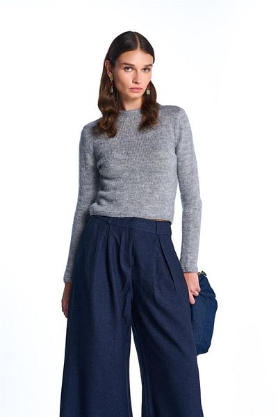 SHERIN Pulover Crop Tricotaj Gri