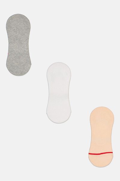 Bebe Women 3 Pair Plain Invisible Socks, White