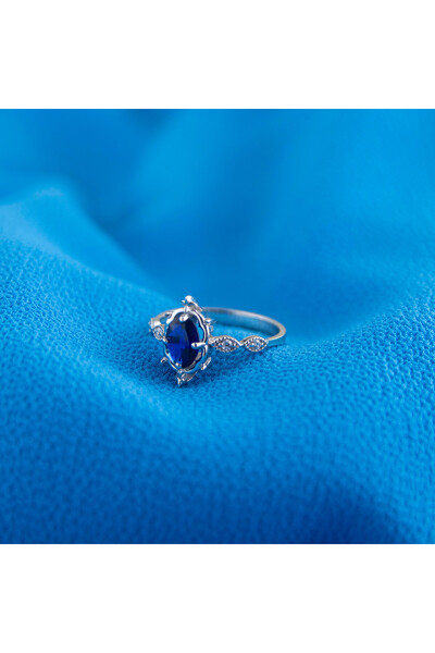 GIBYJEWEL Antika Tarz Mavi Taşlı Pırlanta Modeli 925 Ayar Minimal Gümüş Vinta...