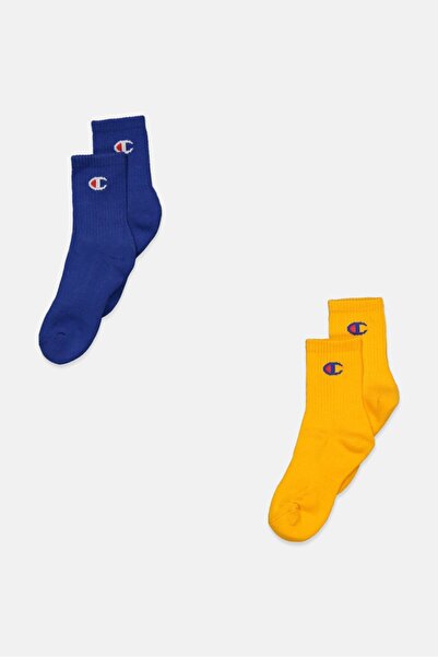 Champion جوارب بشعار العلامة التجارية للأولاد، عبوة من قطعتين، باللون الأزرق والأصفر