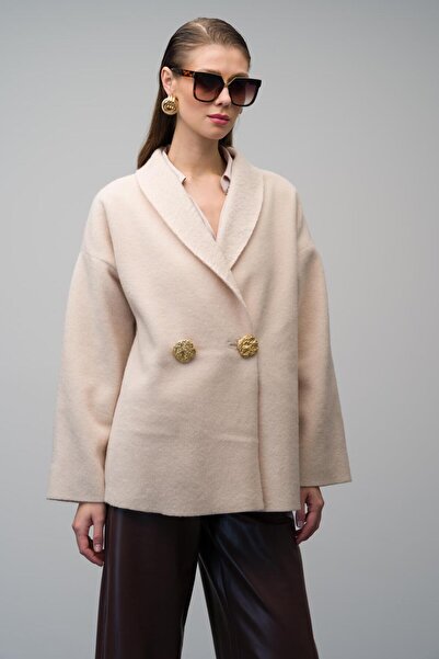 Olcay Béžový dvouřadý ležérní kabát 3075 - bez podšívky