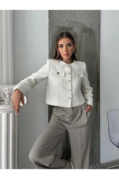 mydukkan.co Lilly Ecru Short Tweed Jacket