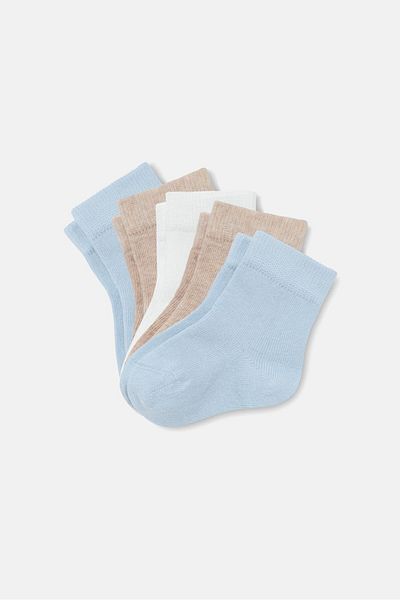 Tchibo Toddlers Boy 5 Pair Plain Socks, Blue and White and Tan