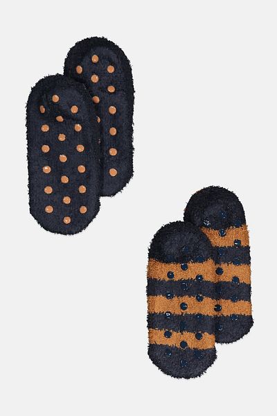 Tchibo Kids Girl 2 Pairs Textured Slipper Socks, Navy