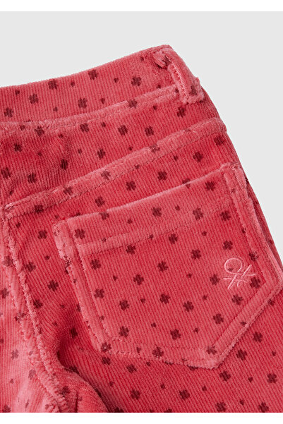 United Colors of Benetton Kız Çocuk Gül Kurusu Arka Cebi Logo İşlemeli Tamamı Desenli Dar Kesim Pantolon