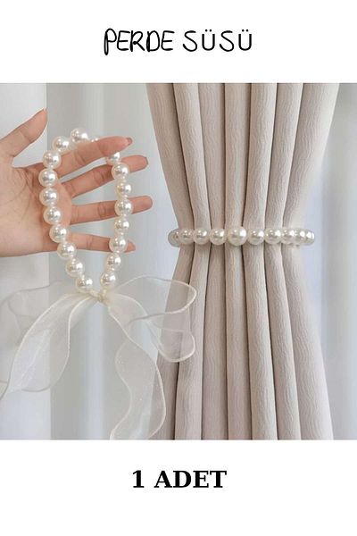 Emtory Home 1 Piece White Tulle Pearl Curtain Ornament - Braçol - Holder - Decor