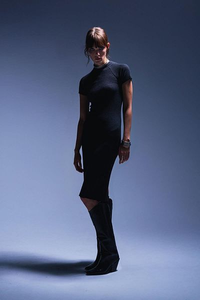 SHERIN Anthracite Midi Knitwear Φόρεμα - Κοντό μανίκι