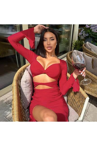 pink life ROCHIE MINI ROȘIE SEXY CU MÂNECĂ FLARE