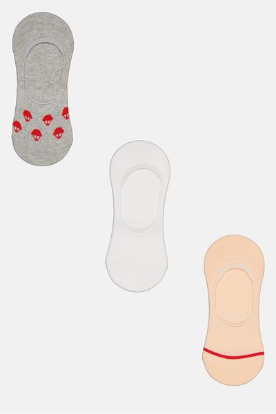 Bebe Women 3 Pair Plain Invisible Socks, White