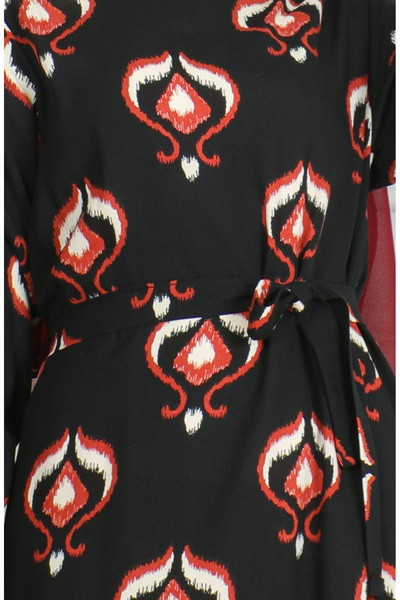sefamerve Šaty s páskem s viskózovým vzorem - černá béžová 0491-03