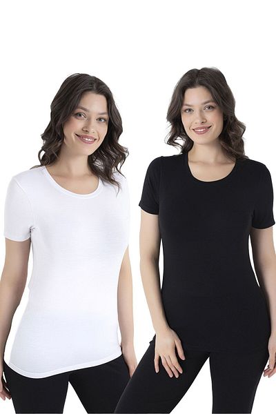 Bross Bambu Kadın Likralı Tişört Siyah Beyaz 1460