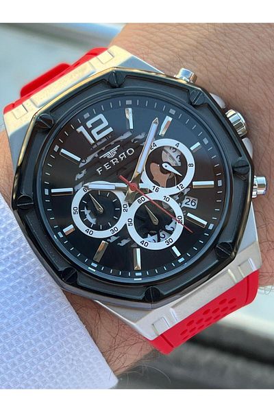 FERRO 30 Mt Water Resistant Men's Wristwatch - Silicone Cord, Internal Functions Active Efm.31398-J8