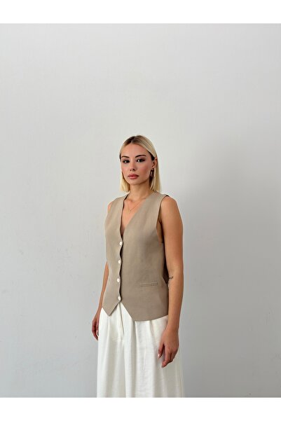 Somut istanbul Women's Knitwear Buckle Detailed Buttoned Vest