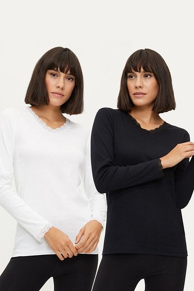 Bross 1033 100% Cotton Long Sleeve 2 Pieces Women's Undershirt T-Shirt