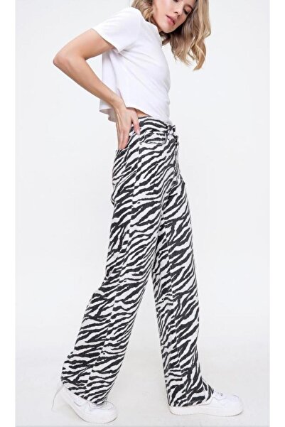 SHEVANE VANE'S 90's ZEBRA DESENLİ Yüksek Bel Palazzo Salaş Jean Pantolon NEW ...