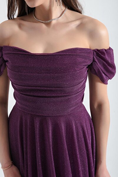 Lafaba Dámské večerní šaty se švestkovým výstřihem Midi