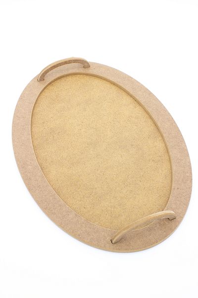 na neşeli ahşap Oval Presentation Tray Set with Wooden Handles - Raw Wooden Painting Tray