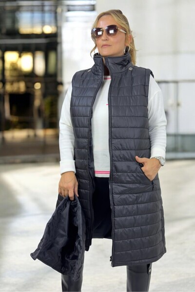 yagmurberen Removable Hooded Quilted Extra Large Size Sleveless Puffy Vest Jacket