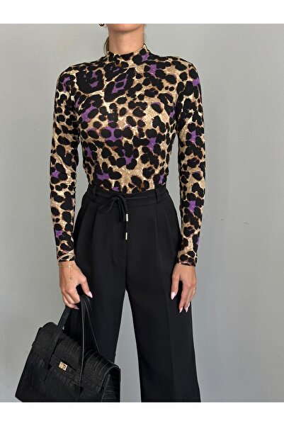 mydukkan.co الأرجواني ليوبارد طباعة صياد بلوزة