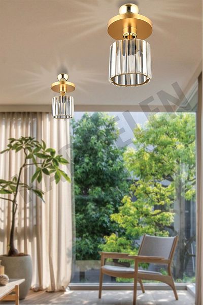 SONSUZ AYDINLATMA&AVİZE Kardelen Gold Single Tray Crystal Stone Downward Facing Luxury Chandelier
