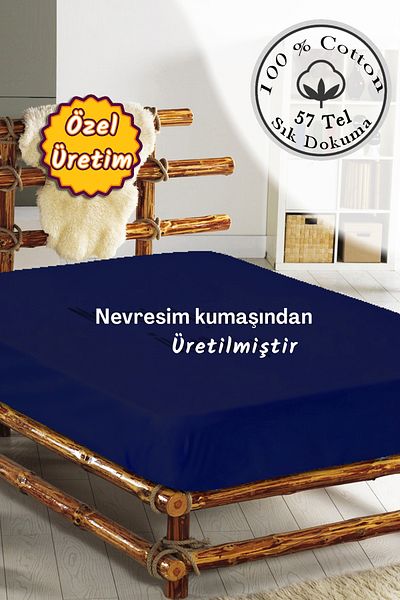 MonoHome Navy Blue 57 Strings 100% Cotton - Oeko-Tex ®   Certified Fitted Sheet (Made from Duvet Cover Control)