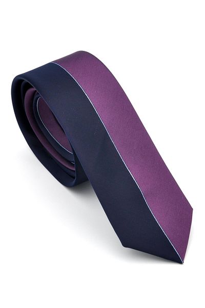 Gaffy Cravatte Plum and Navy Blue Panel Patterned Woven Fabric Slim Fit Tie // Kpk008