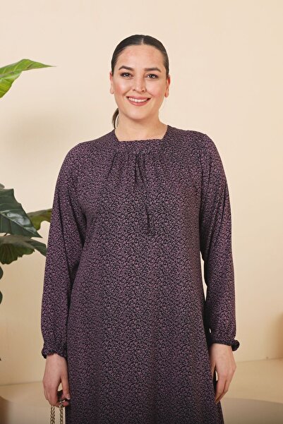 Ferace Γυναικείο Maxi Plus Size Μακρύ Γυναικείο Φόρεμα Τραγανό μοτίβο λιλά