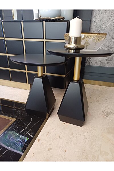 Gold Design ZİRVE model ikili siyah gold komb.50-55 cm yan sehpa zigon