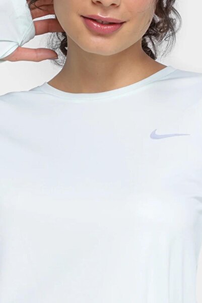 Nike Λευκό Dri Fit Miler Φούτερ - Πίσω πάνελ, μακρυμάνικο μπλουζάκι προπόνησης για τρέξιμο