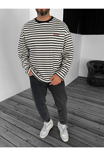 BYBASICMAN Pm-099 Model Ecru Striped Sweat