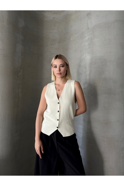 Somut istanbul Women's Knitwear Buckle Detailed Buttoned Vest