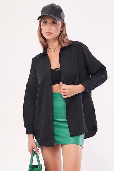 armonika Dámská černá oversize dlouhá základní košile ARM-22Y001118