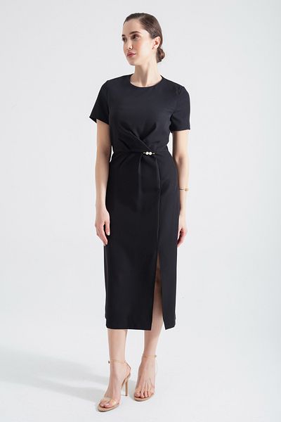 OFZE Women's Black Pearl Detailed Slit Midi Dress