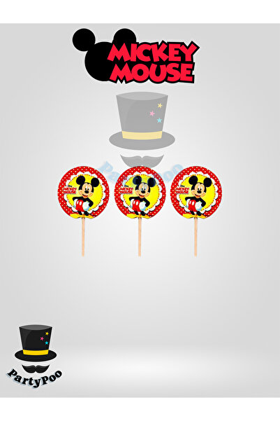 PartyPoo Mickey Mouse Temalı 20 Adet Kürdan | Doğum Günü Parti Süslemesi Ve D...