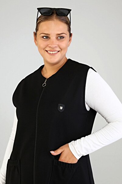 Ferace Women's Large Size Vest Ottoman Steel Knitted Viscose Vest Black