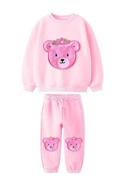 Minigimin Cicileri Pink My Little Teddy Bear Plush Embroidery Girl's Set