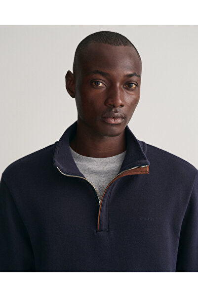 Gant Erkek Lacivert Regular Fit Yarım Fermuarlı Sweatshirt