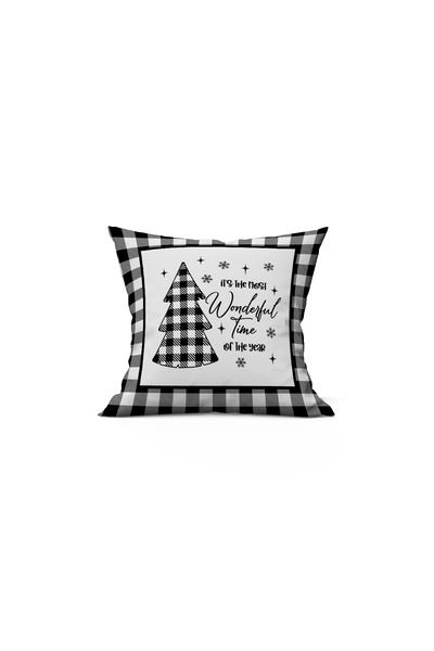 Evmila Față de pernă din catifea 43x43 cu model de copac cu tematică de Anul Nou