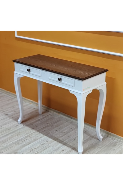 Evim Hizmet Lükens 100 Cm Ceviz Tablalı Lake Yarı Mat Beyaz Makyaj Masası