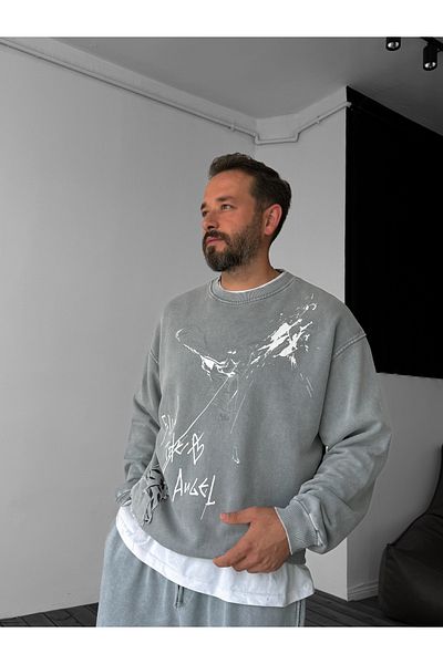 BYBASICMAN Gray Patch Washed Sweat C-4587