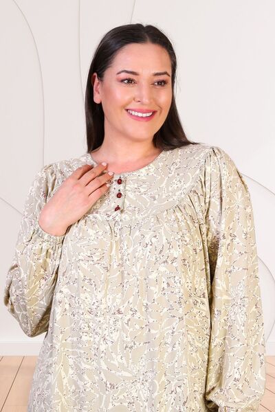 Ferace Large Size Leaf Patterned Summer Long Women's Dress