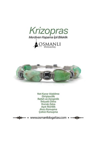 OSMANLI DOĞAL TAŞ Genuine Original Chrysoprase - Hematite Natural Stone String Bracelet (Cornered Macrame Model) Certified
