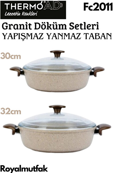 ThermoAD Cast Iron Granite Mink Oblate Cookware with Glass Lid 30-32cm
