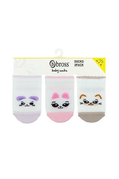 Bross 3lü Animal Face Kız Bebek Çorap