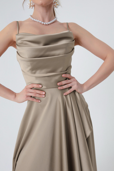 Lafaba Γυναικείο βραδινό φόρεμα από σατέν με σκίσιμο βιζόν και φόρεμα αποφοίτησης