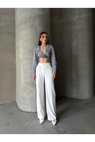 mydukkan.co White Palazzo Trousers - Belt Detailed