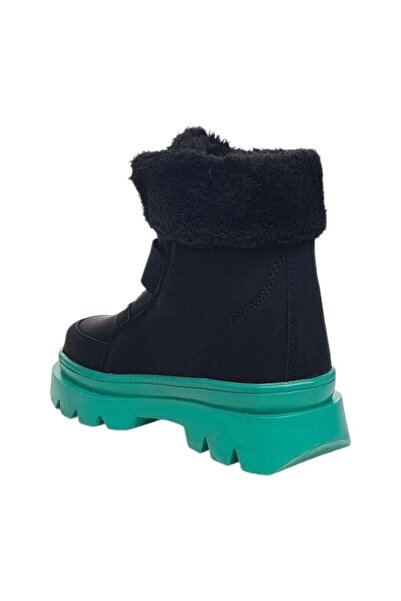 Liger Non-Slip Thick Sole Furry Velcro Children's Boots Black - Green