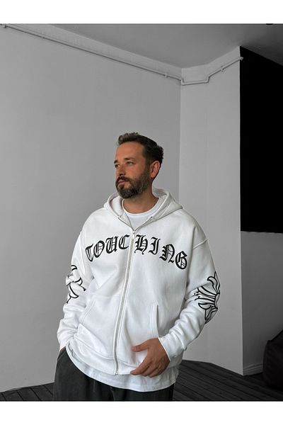 BYBASICMAN White Text Embossed Zippered Sweat C-725
