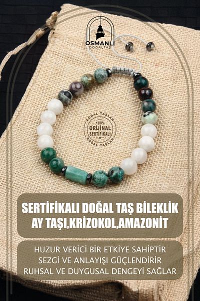 OSMANLI DOĞAL TAŞ سوار من الحجر الطبيعي المعتمد - حجر القمر، الكريزوكولا، الأمازونيت